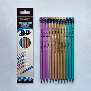12pcs metallic body woodfree graphite pencil with eraser